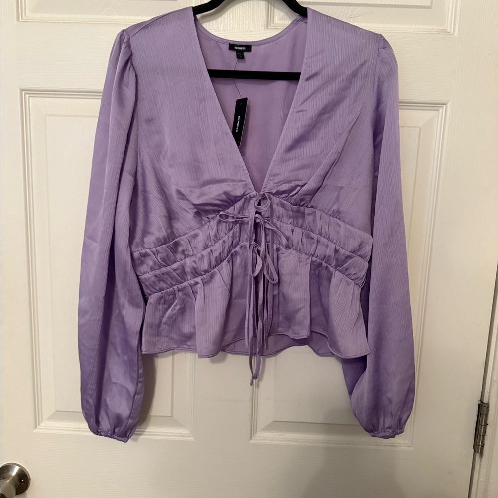 Express Purple Tie Front Peplum Blouse